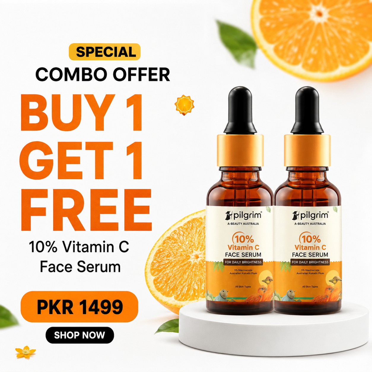 Combo Pilgrim 10% Vitamin C Face Serum Pakistan - Glowing Brighter Skin in 5 Days | Reduces Dark Spots | Men & Women